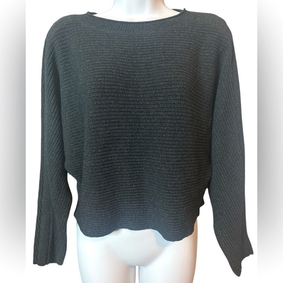 Le Ore Dark Gray Cozy Chunky Cropped Knit Dolman Sweater Women’s Small - Picture 1 of 8